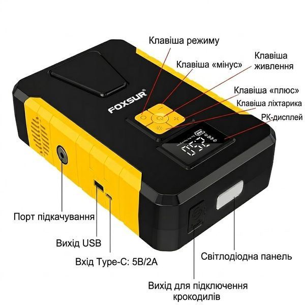Пусковий пристрій (Бустер) з компресором (2в1) Foxsur FJS-950 800А, 12В FJS-950 фото